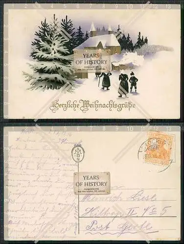 AK Postkarte MBN Frohe Weihnachten Winterszene Kirche in leuchtend Gold 1916 ge