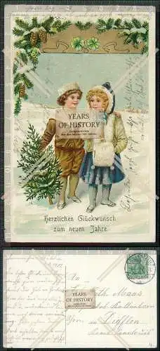 AK Ansichtskarte Postkarte Neujahr Kinder Muff Winter Schnee 1913 gelaufen