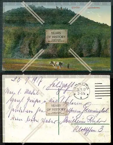 Orig. AK Görlitz Zgorzelec Landeskrone mit Burg gelaufen 1917 Feldpost