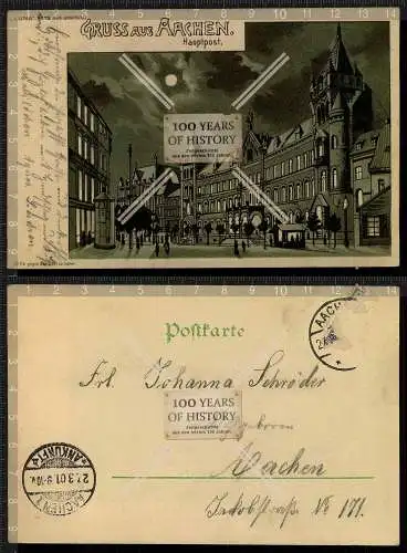Orig. AK  Aachen Post Hauptpost NRW gel. 1901