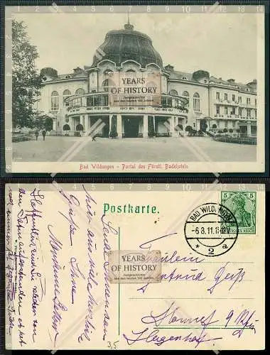 Orig. AK Bad Wildungen Portal des fürstlichen Badehotels 1911 gelaufen