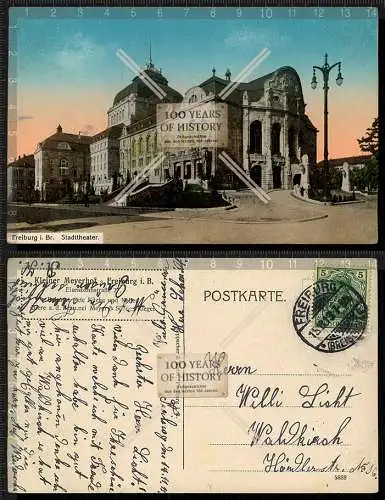 Orig. AK Freiburg im Breisgau Stadttheater gel. 1913