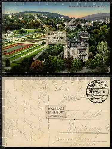 Orig. AK Baden-Baden vom Hotel Belle.Vue gel. 1915