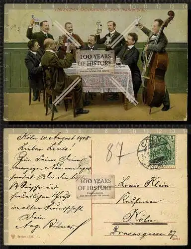Orig. AK Glückwunsch zum Namenstag 1908 beim Bier trinken