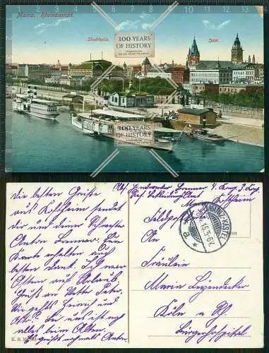 Orig. AK Mainz Dampfer Schiffe Rhein 1915