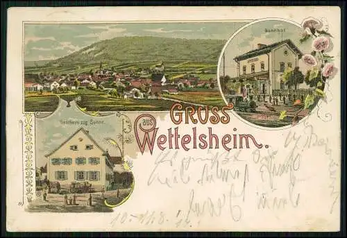 AK Litho Wettelsheim Treuchtlingen Altmühltal Bahnhof Gasthaus Sonne 1898 gel.