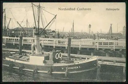 AK Postkarte Bremerhaven Hafenpartie Schiffe Boot Cuxhaven II. 1912 gelaufen