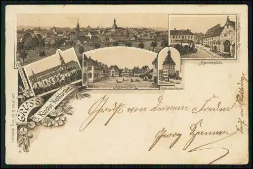 AK Litho Kloster Heilsbronn 1897 gel. Lkr. Ansbach Münsterkirche Katharinenturm