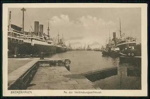 AK Postkarte Bremerhaven verbindungsschleuse Dampfer Schlepper Boote 1928