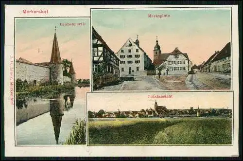 AK Merkendorf in Mittelfranken Stadtmauer Marktplatz Grabenpartie 1911 gelaufen