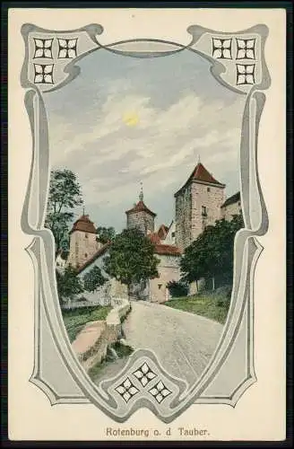 AK Rothenburg ob der Tauber Kobolzeller Tor Umrahmung Jugendstil 1907 Roscher