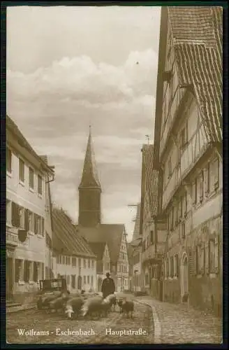 Foto AK Wolframs Eschenbach Bayern Hauptstraße Schäfer mit Schafe um 1933