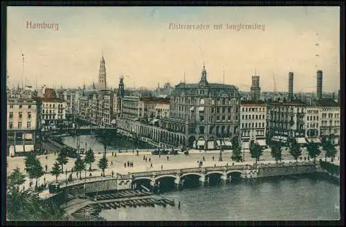AK Litho Hamburg Mitte Alter Jungfernstieg mit Alsterarkaden 1908 gelaufen