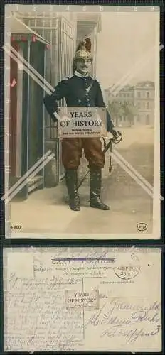 AK 1. WK Französischer Soldat Uniform Pickelhaube Säbel Feldpost 1914 gel.