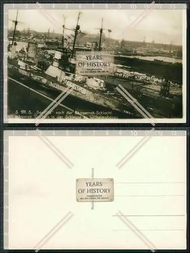 Foto AK Wilhelmshaven Kriegsschiff SMS Seydlitz Skagerrakschlacht Schleuse 1916