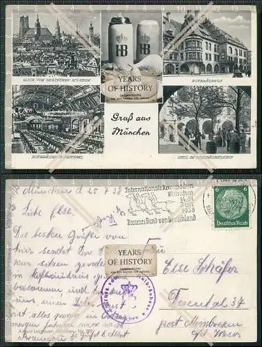 AK München Hofbräuhaus Maß Bier Weißwurst Brezeln Rennwochen-Stempel 1938 g