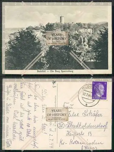 AK Postkarte Bielefeld Sparrenberg Turm Burg Mauer 1944 gelaufen