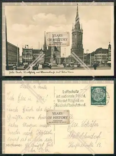 Foto AK Halle Saale Marktplatz mit Marienkirche Roter Turm 1940 gelaufen