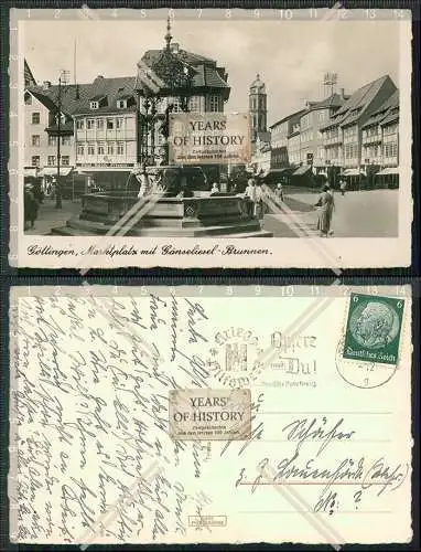 Foto AK Göttingen Marktplatz mit Gänseliesel Brunnen 1938 gelaufen