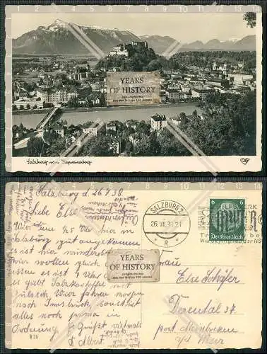 Foto AK Postkarte Salzburg in Österreich Blick vom Kapuzinerberg 1938 gel.