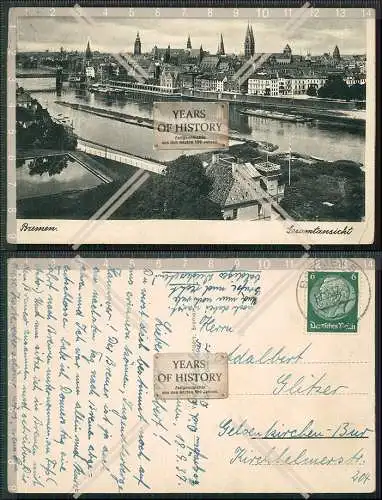 AK Ansichtskarte Postkarte Bremen Gesamtansicht  Hafenstadt mit Schlepper 1937