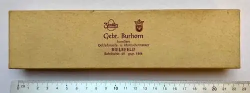 alte Schmuckschatulle Etuis Box Juwelier Goldschmied Burhorn Bielefeld 21x5x3 cm