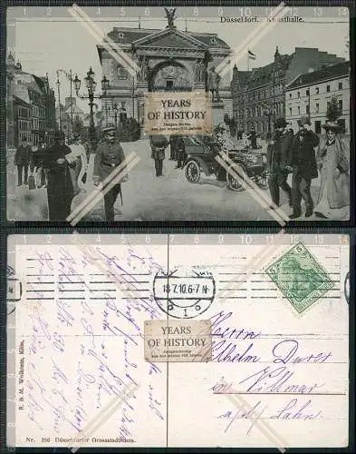 AK Ansichtskarte Postkarte Düsseldorf am Rhein Auto vor Kunsthalle 1910 gel.