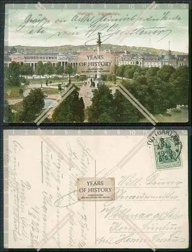 AK Postkarte Stuttgart Baden Württemberg Schlossplatz Schloss Denkmal 1910 gel