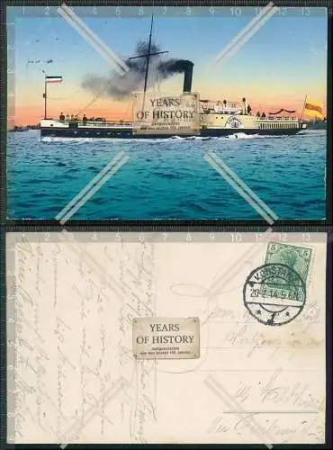 AK Postkarte Salondampfer Zähringen auf dem Bodensee 1914 gelaufen