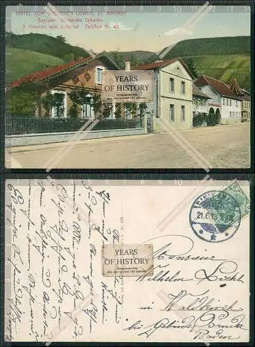 AK Saint Amarin Elsass Haut Rhin Hotel Zum Goldenen Löwen 1913 gelaufen