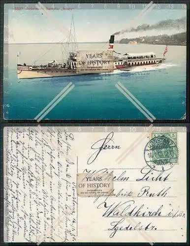AK Ansichtskarte Postkarte Bodensee Salondampfer Rhein 1910 gelaufen