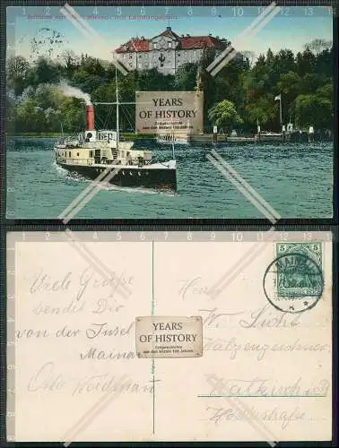 AK Insel Mainau Schloss mit Landungsplatz Dampfer auf dem Bodensee 1912 gel. 