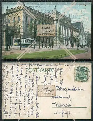 AK Leipzig Universität mit Straßenbahn Passanten 1908 gelaufen