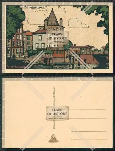 AK Amsterdam Holland Niederlande Schreierstoren Steindruck um 1900