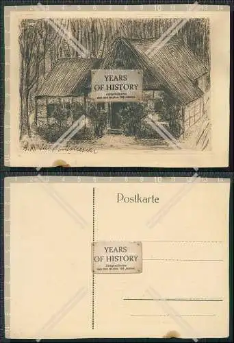 AK signierte Federzeichnung Radierung Name siehe Foto altes Bauernhaus um 1900