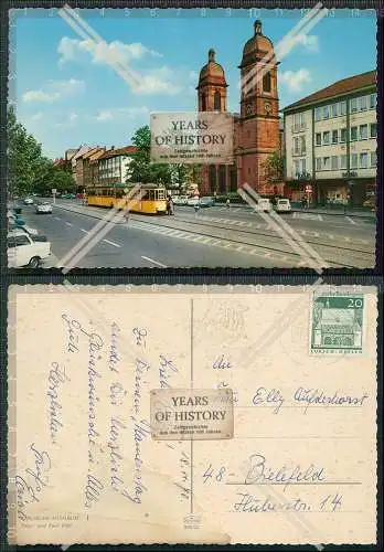 AK Karlsruhe Mühlburg Peter und Paul Platz Straßenbahn Pkw Autos Passanten