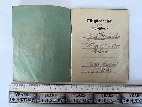 Schießbuch Mitgliedsbuch 1933 Gustav Landwehr Herford Schützenverein