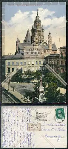 AK Mainz am Rhein Gutenberg-Denkmal und Dom Stengel Karte 1929 gelaufen 