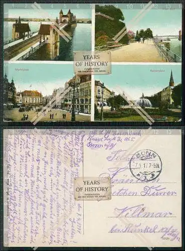 AK Bonn Rhein Rheinbrücke Alter Zoll Marktplatz Kaiserplatz 1917 Feldpost gel.