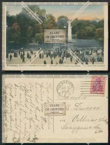 AK Ansichtskarte Postkarte Wiesbaden in Hessen Kurhaus mit Fontaine 1922 gel.