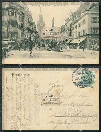AK Ansichtskarte Freiburg Breisgau Kaiserstraße Martinstor Brunnen 1909 gel.