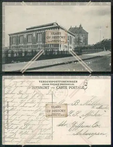 AK Århus Aarhus Dänemark Statsbiblioteket Raadhuset 1928 gelaufen