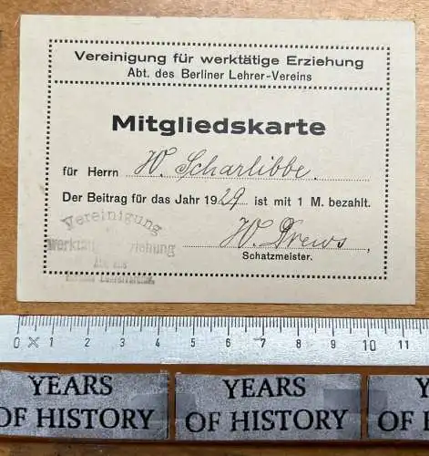 Mitgliedskarte Berliner Lehrer Verein 1929 Vereinigung für Werktätige Erziehung