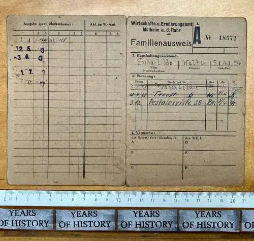 Familienausweis 1948 - Wirtschafts und Ernährungsamt Mülheim Ruhr W. Scharlibbe