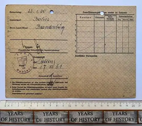 Flüchtlingsausweis Urkunde Kennkarte Koblenz Pfaffendorf  Werner Görg geb 1920