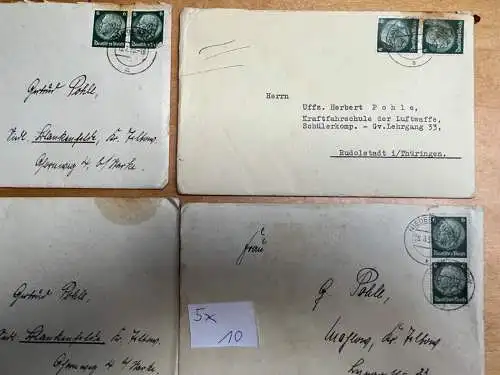 5x Brief 1938 Kraftfahrschule Luftwaffe Rudolstadt v. H. Pohle aus Mahlow Bbg 10