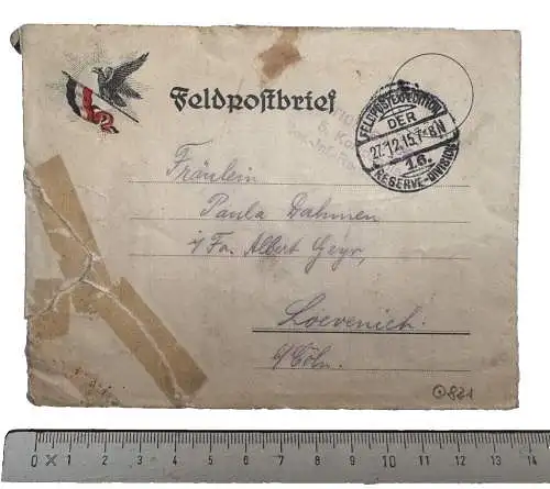1915 Feldpostbrief 16. Reserve-Division Großverband der Preußischen Armee 1. WK