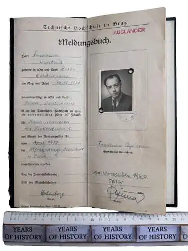 Meldebuch Ausweis - Technische Hochschule in Graz Ausländer 1953 Maschinenwesen