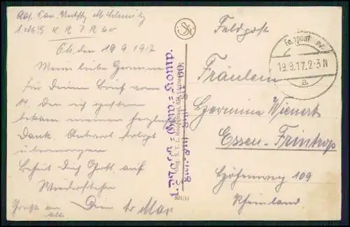 AK 1. WK Vlaanderen Flandern Belgien Feldpost 1917 nach Essen Frintrop gel. Nr.4