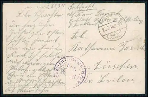 AK 1. WK Gemälde Mein Lieb junge schriebt Feldpost-Brief 1918 Feldpost gelaufen